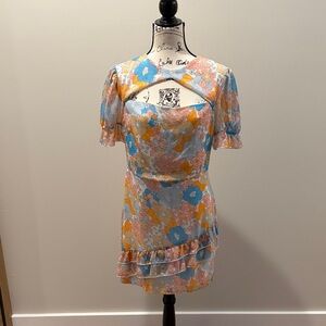 Floral Cutout Mini Dress in Blue and Orange
